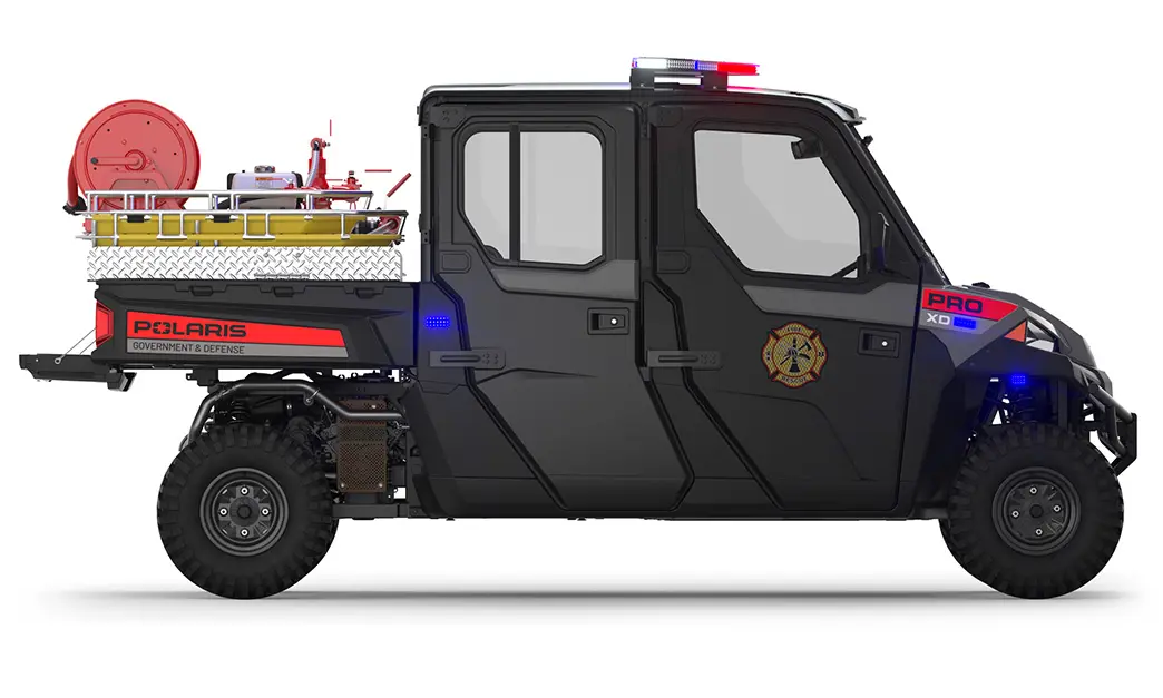 Right side view of a polaris Pro XD Full-Size Diesel Crew with the Premium Firefighting And Rescue Package