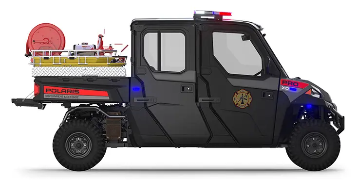 Right side view of a polaris Pro XD Full-Size Diesel Crew with the Premium Firefighting And Rescue Package