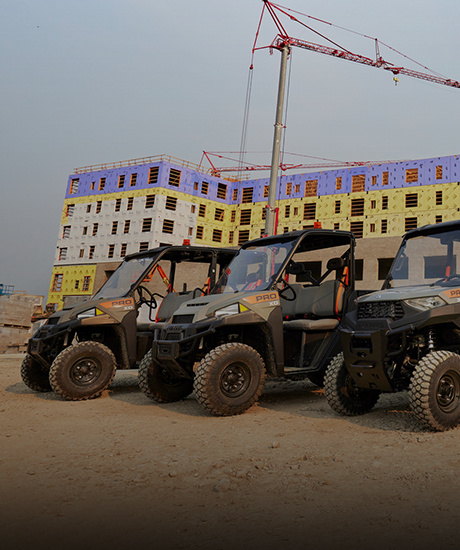 Polaris Pro XD work UTVs being used for infrastructure development. 