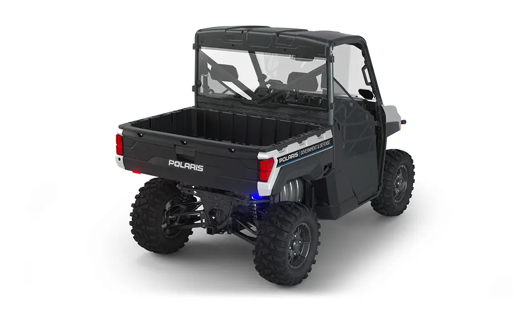 Rear side view of the cargo box area on a polaris RANGER XP 1000 Premium with the Basic Patrol Package