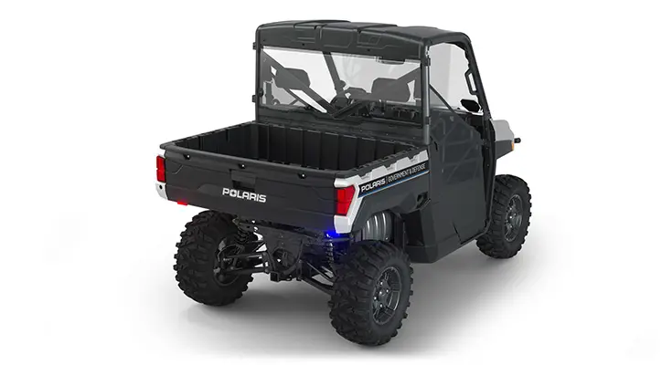 Rear side view of the cargo box area on a polaris RANGER XP 1000 Premium with the Basic Patrol Package