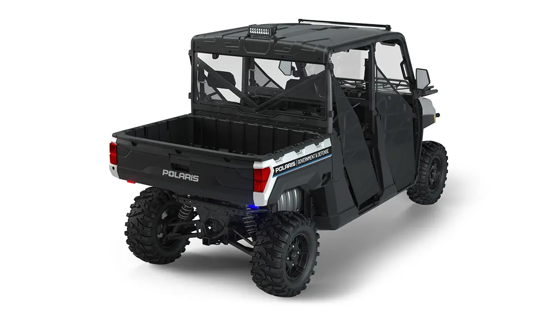 Rear side view of the cargo box area on a polaris RANGER CREW XP 1000 Premium with the Deluxe Patrol Package