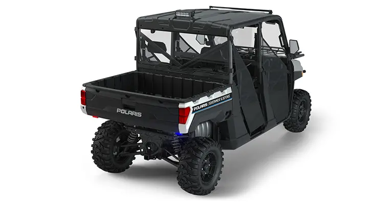 Rear side view of the cargo box area on a polaris RANGER CREW XP 1000 Premium with the Deluxe Patrol Package
