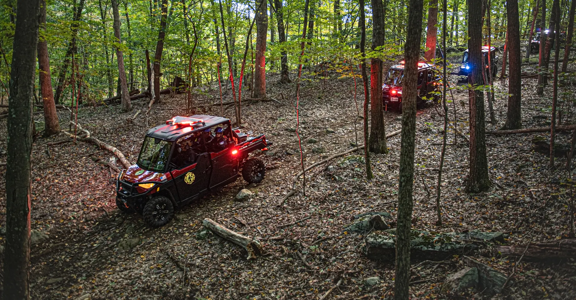 Several Fire & Rescue vehicles in action across the forest