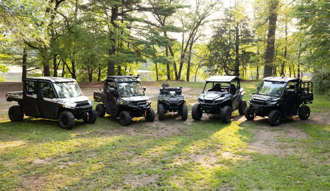 Family of Polaris off-road vehicles for terrain and wildlife management.