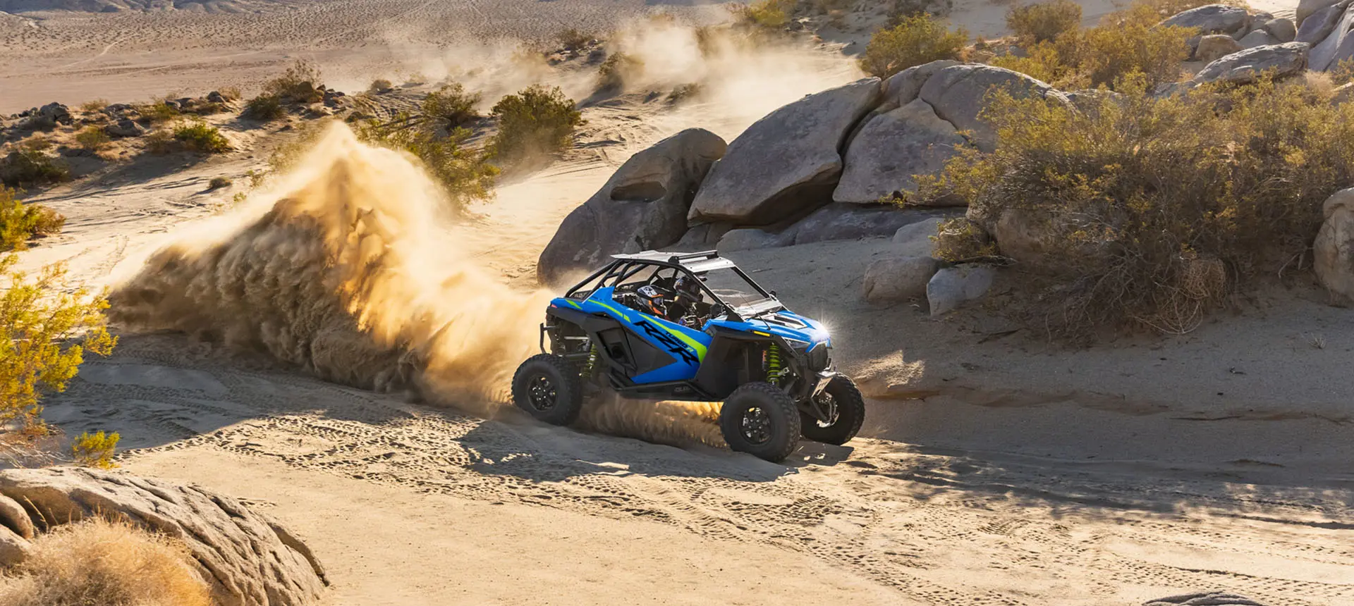 rzr turbo r side by side cornering in the desert