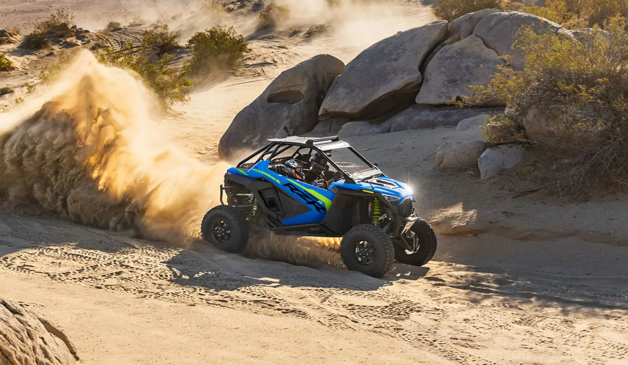 rzr turbo r side by side cornering in the desert