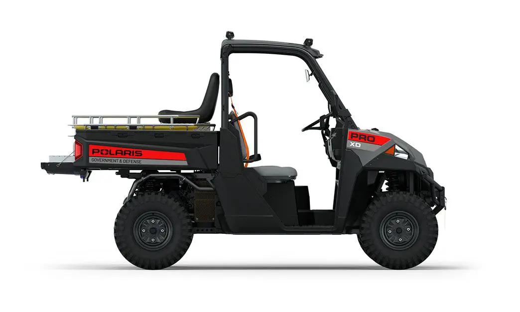 Rear view of the cargo box on a polaris Pro XD Full-Size Diesel with the Basic Rescue Package
