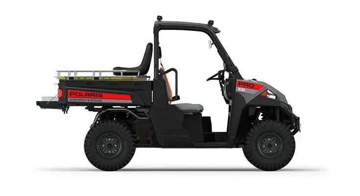 Rear view of the cargo box on a polaris Pro XD Full-Size Diesel with the Basic Rescue Package
