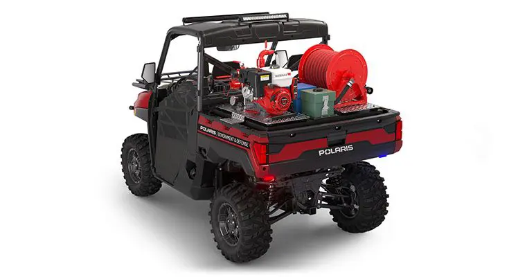Side view of a polaris RANGER XP 1000 Premium with the Basic Firefighting Package