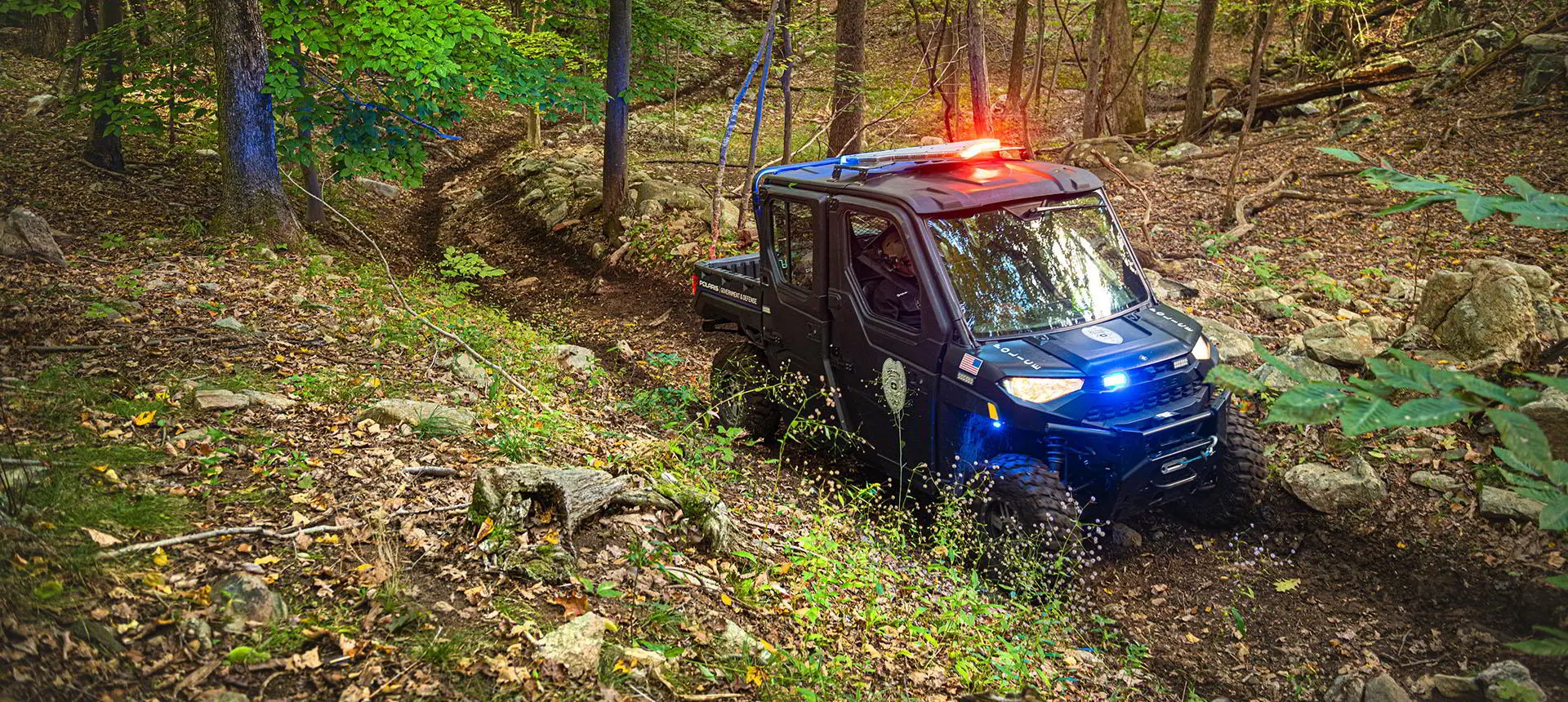 RANGER XP riding on a trail in the woods