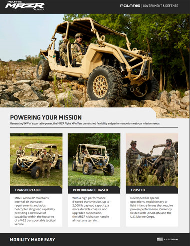 Polaris MRZR Alpha XP tactical side-by-side brochure.