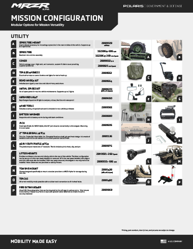 Polaris MRZR Alpha accessories brochure.