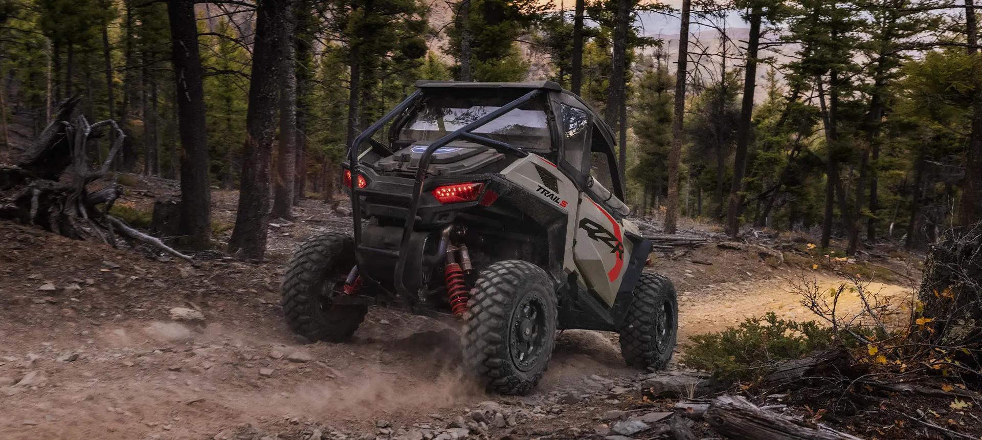 Closeup of the taillights on a Polaris RZR Trail side-by-side.