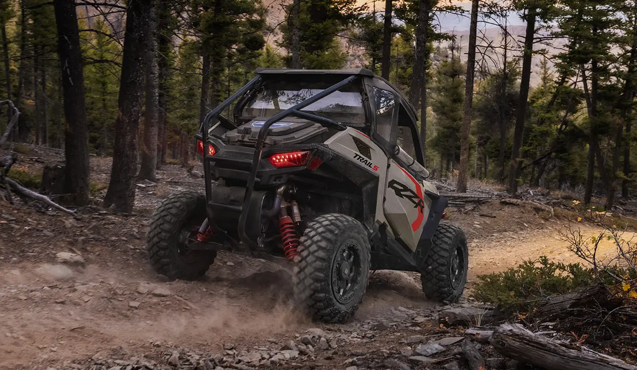 Closeup of the taillights on a Polaris RZR Trail side-by-side.