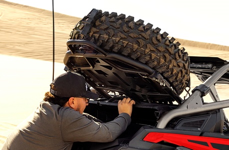 Spare Tire Carrier installed on a Polaris RZR Pro R side-by-side.