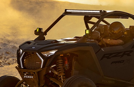 Lighting accessories installed on a Polaris RZR Pro R side-by-side.