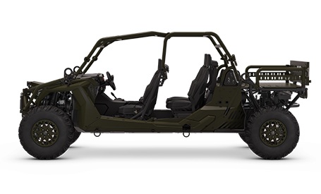 4-seat light tactical military vehicle with a large rear bed.