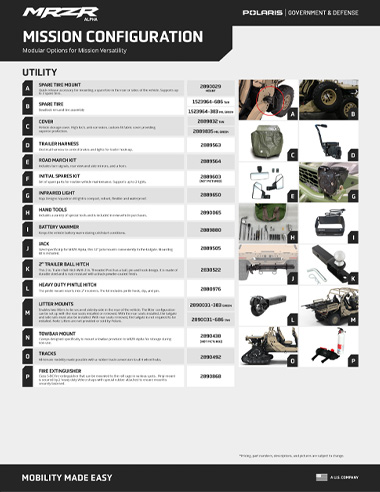 Polaris MRZR Alpha accessories brochure.