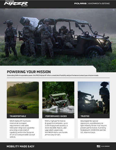 Polaris MRZR Alpha XP tactical side-by-side brochure.