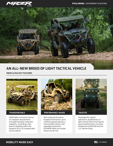 Polaris MRZR Alpha tactical side-by-side brochure.