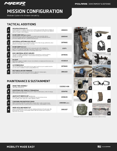 Polaris MRZR Diesel side-by-side accessories brochure.