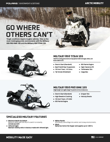 Polaris Military Snowmobiles brochure.