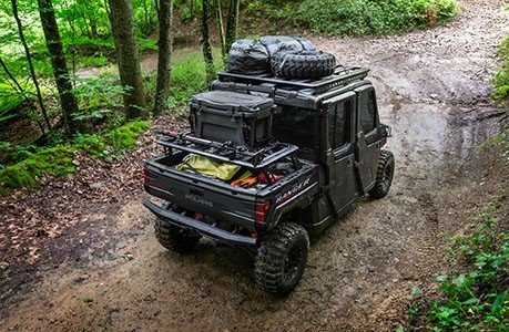 A Polaris RANGER CREW XP 1000 NorthStar UTV with storage rack accessories installed.