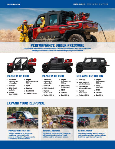 Polaris Government & Defense fire and rescue kits brochure.