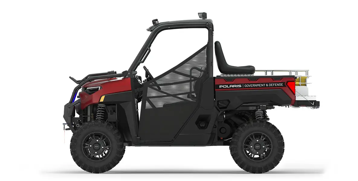 Side view of a polaris ranger xp 1000 eps utv with the basic rescue package installed
