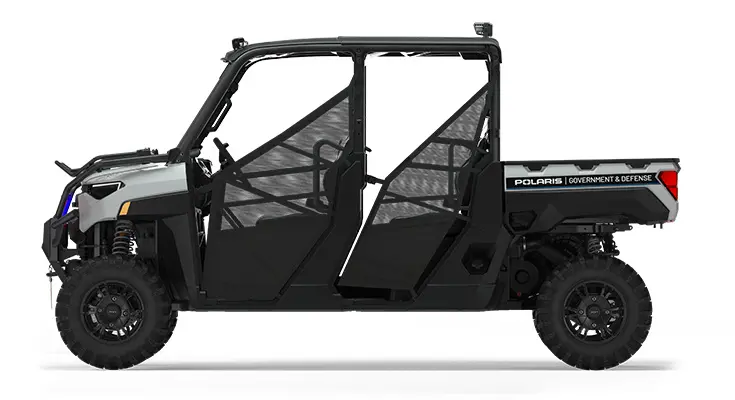 Side view of a polaris ranger crew xp 1000 eps utv with the deluxe patrol package installed