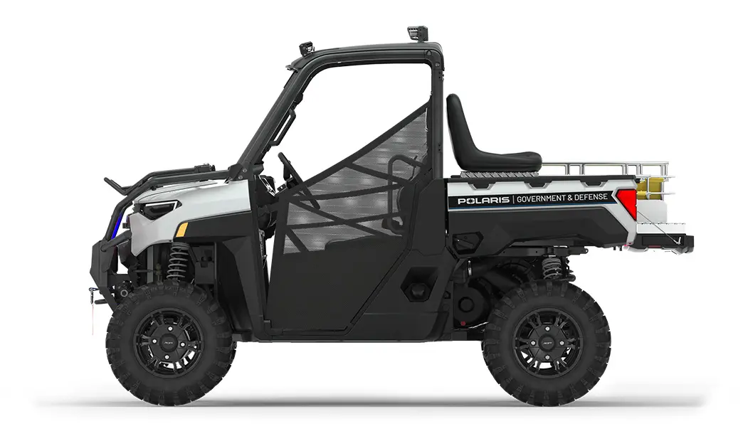 Side view of a polaris ranger xp 1000 eps utv with the deluxe rescue & patrol package installed