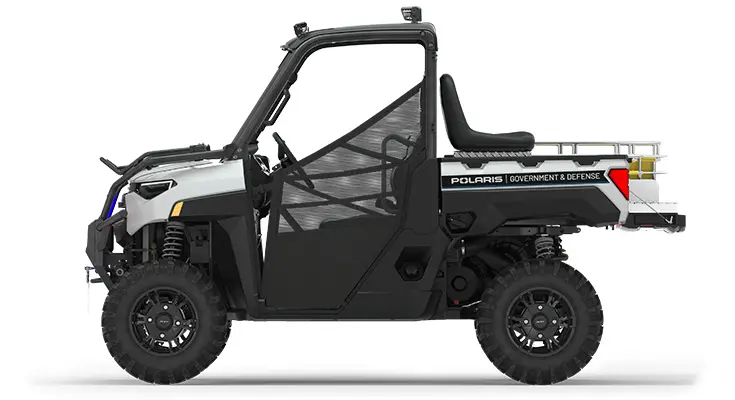 Side view of a polaris ranger xp 1000 eps utv with the deluxe rescue & patrol package installed