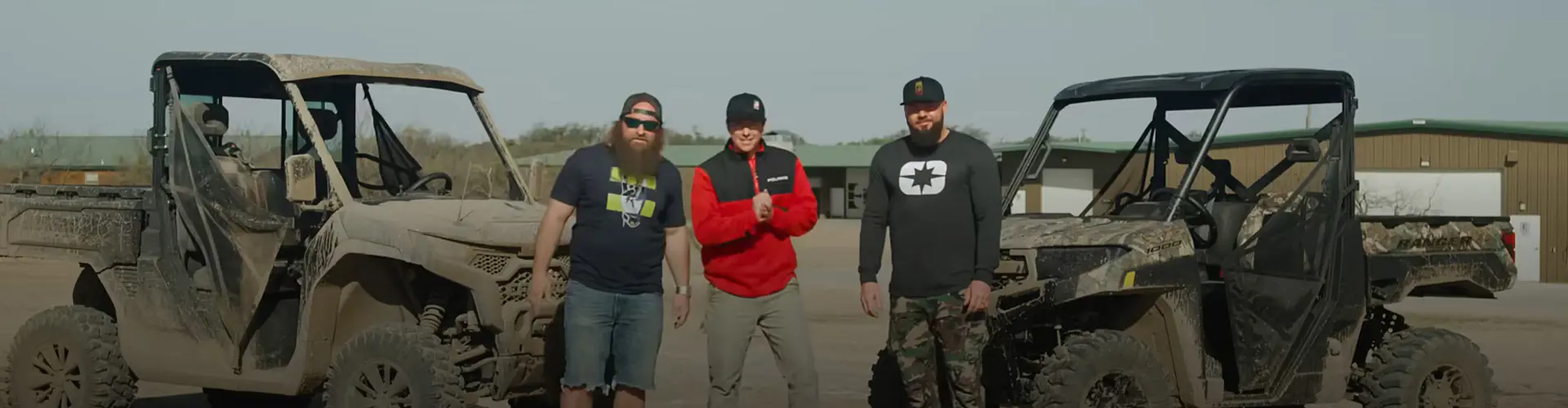 Tanner Foust and Diesel Brothers in between of two Polaris RANGER XP 1000.