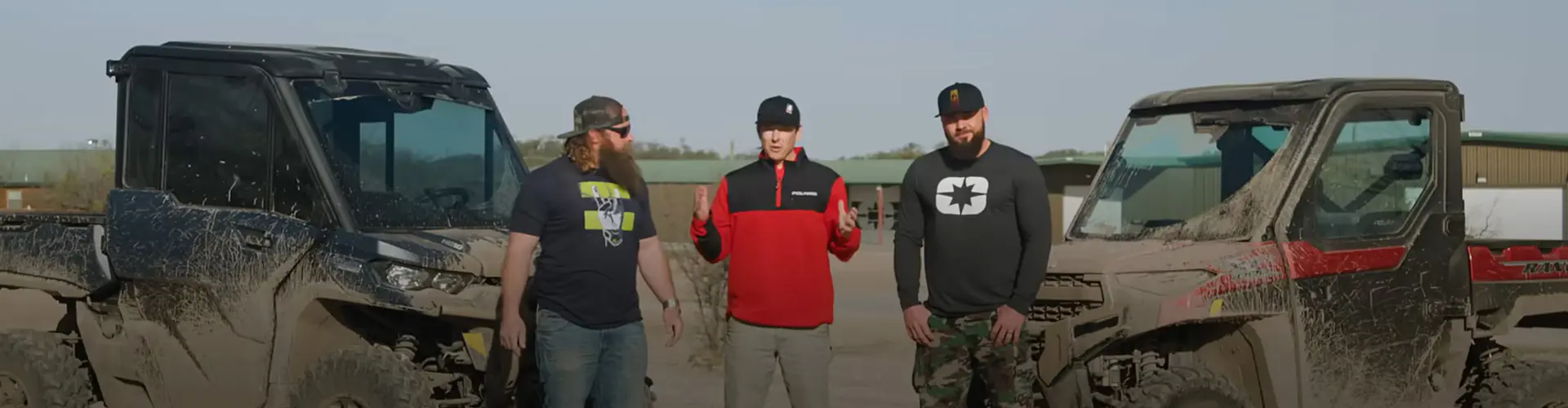 Tanner Foust and Diesel Brothers in between of two Polaris RANGER XP 1000.