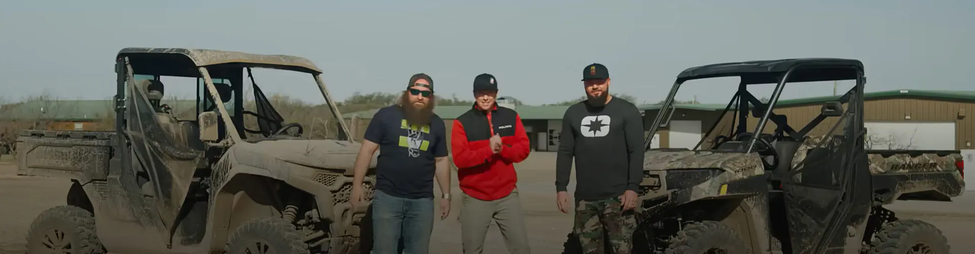 Tanner Foust and Diesel Brothers in between of two Polaris RANGER XP 1000.