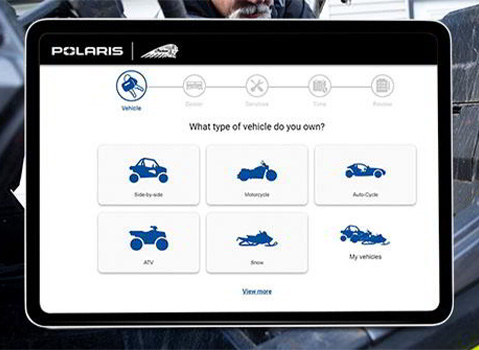 Polaris Ride Ready Service site is showing in a display.