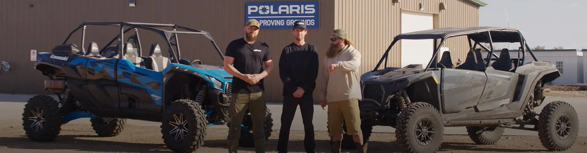 RJ and Diesel Brothers in between of two Polaris RZR XP S and a Kawasaki KRX.