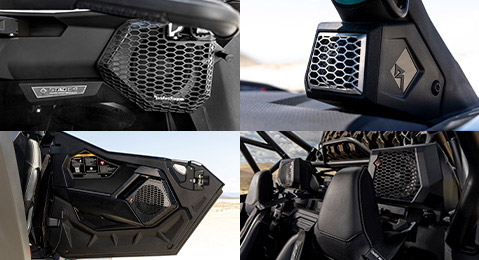 Collection of photos of Rockford Fosgate Accessories in a Polaris RZR. 