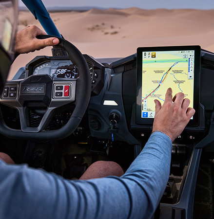 Polaris RZR side-by-side with RIDE COMMAND touch screen installed in the dash.