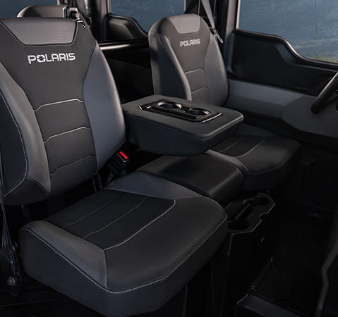 Interior view of a Polaris NorthStar enclosed cab side-by-side.
