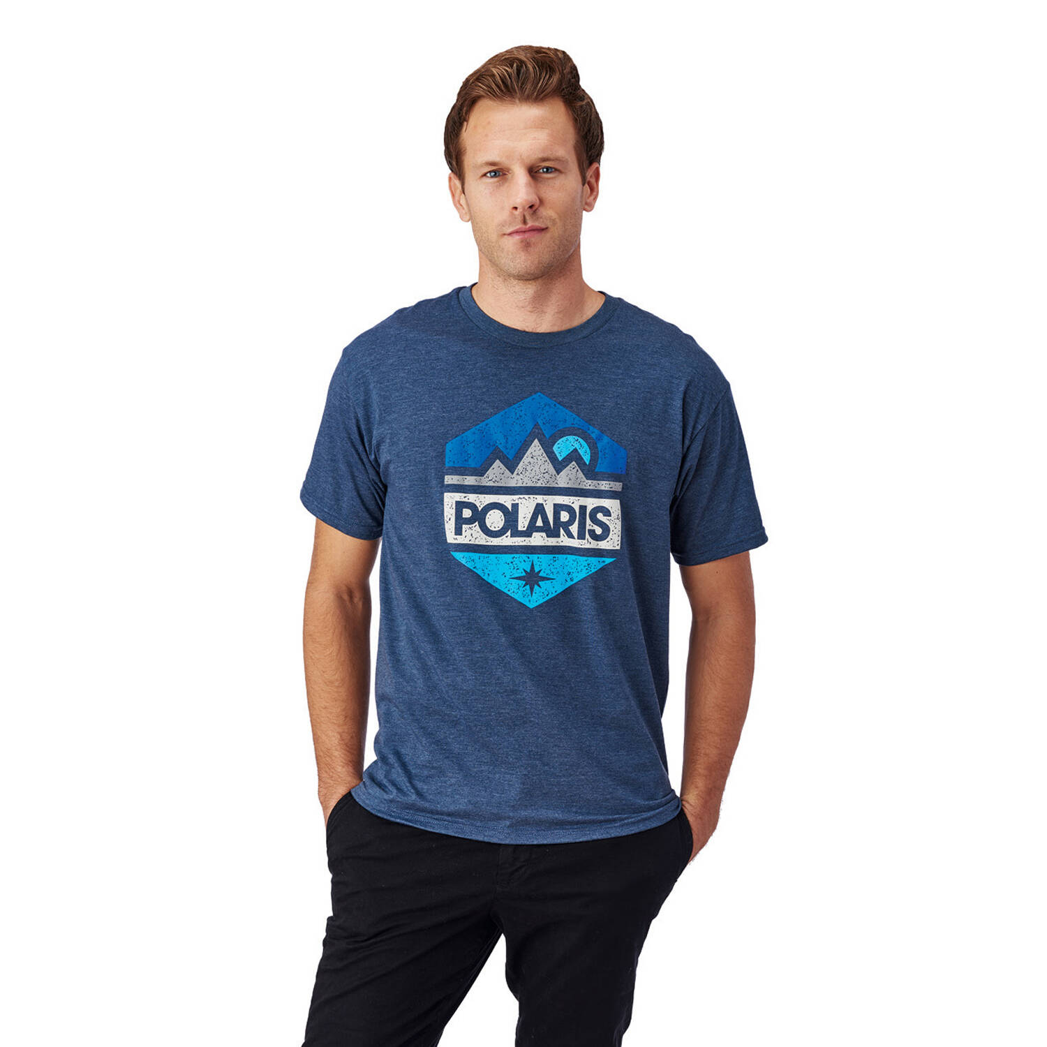 Men’s Short-Sleeve Hex Graphic Tee with Logo, Navy Heather