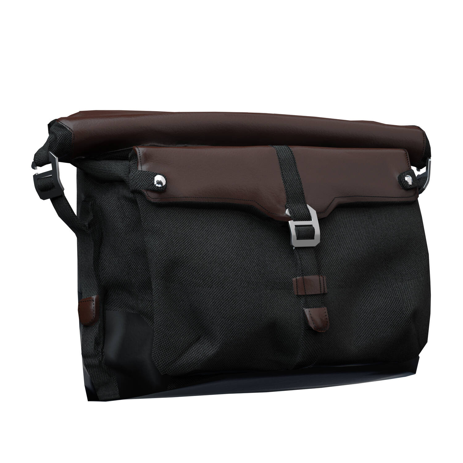 All-Weather Vinyl Messenger Bag with Shoulder Strap, Black/Brown