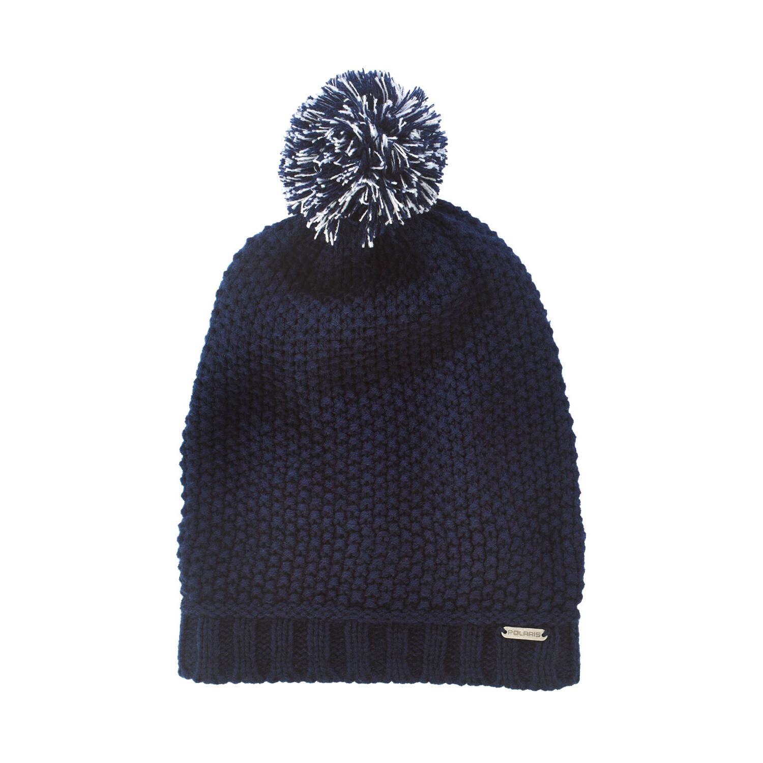Women's Seed Stitch Beanie with Pom Pom, Navy