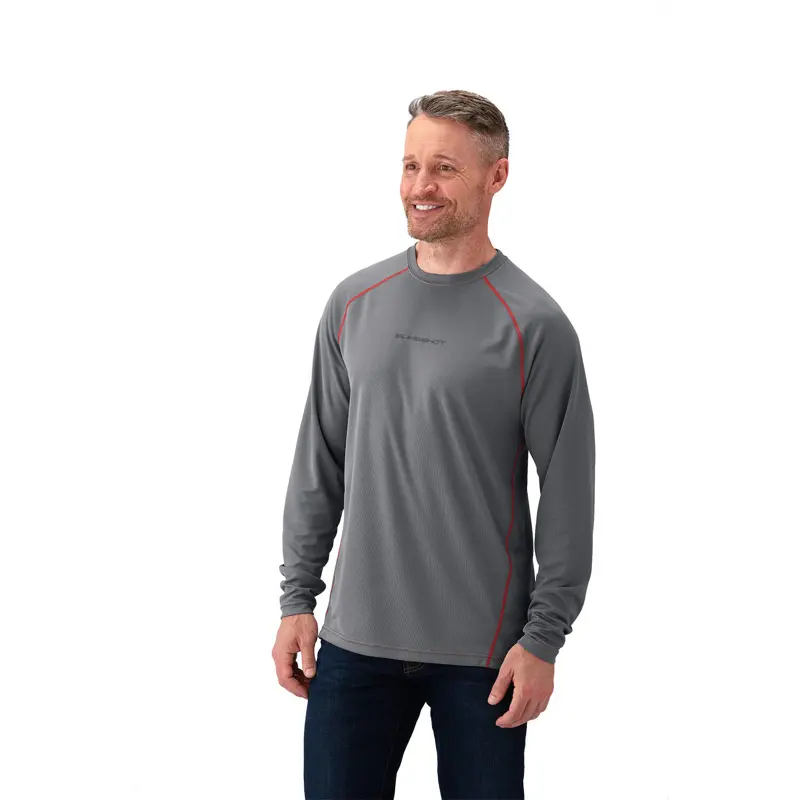 Men's Long-Sleeve Mesh Cooling Shirt with Slingshot Logo, Gray/Red