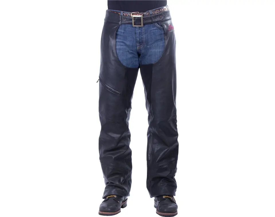 Men's Traditional Leather Chaps, Black Indian Motorcycle