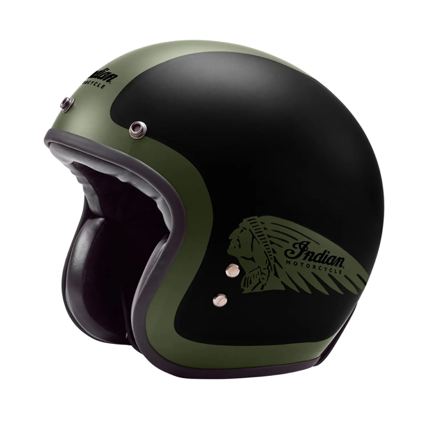 Open Face Helmet, Matte Black/Green Indian Motorcycle