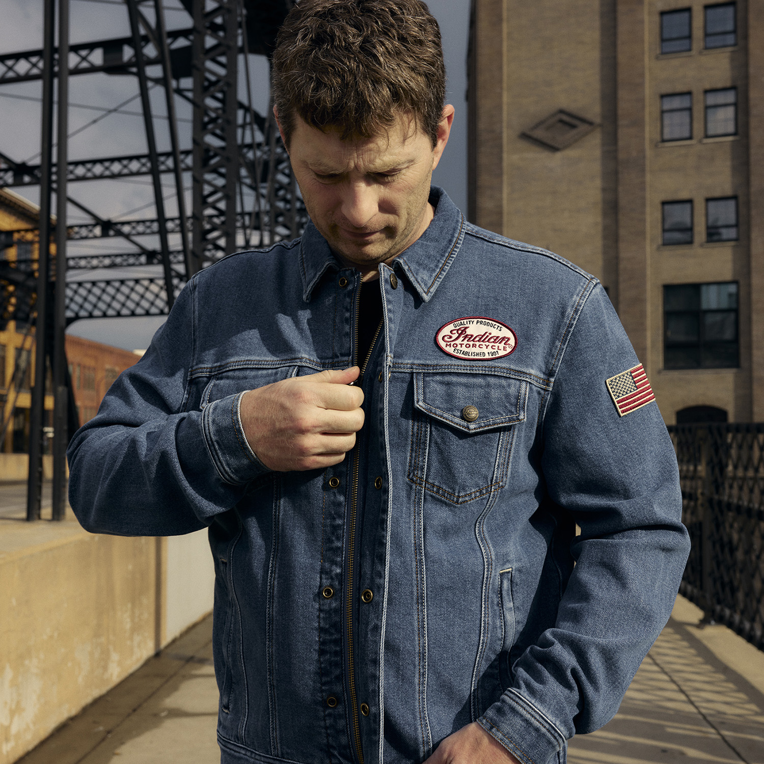 Indian Motorcycle スタジャン ネイビー Men's Denim Jacket, Blue | Indian Motorcycle