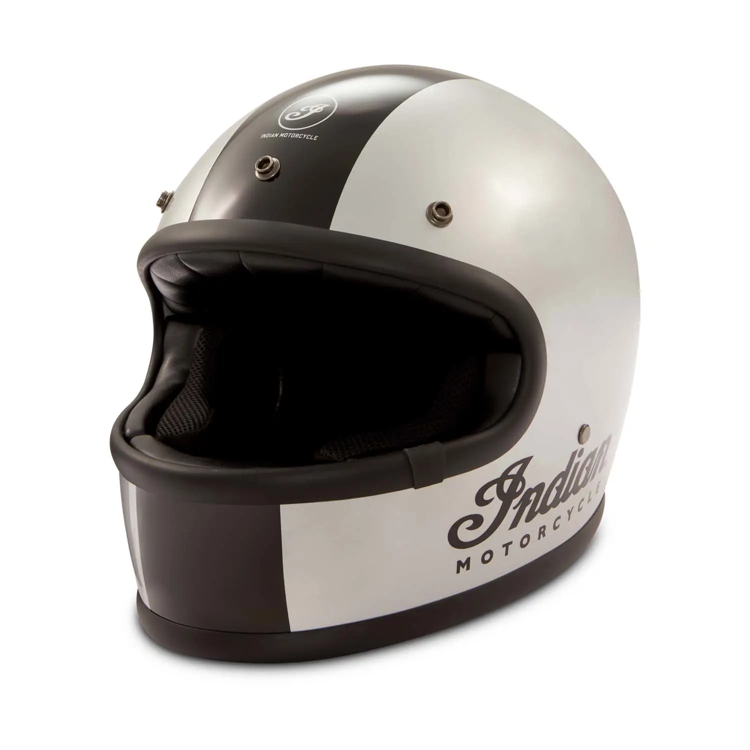 Indian Motorcycle Gloss Stripe Retro Full Face Helmet, Silver