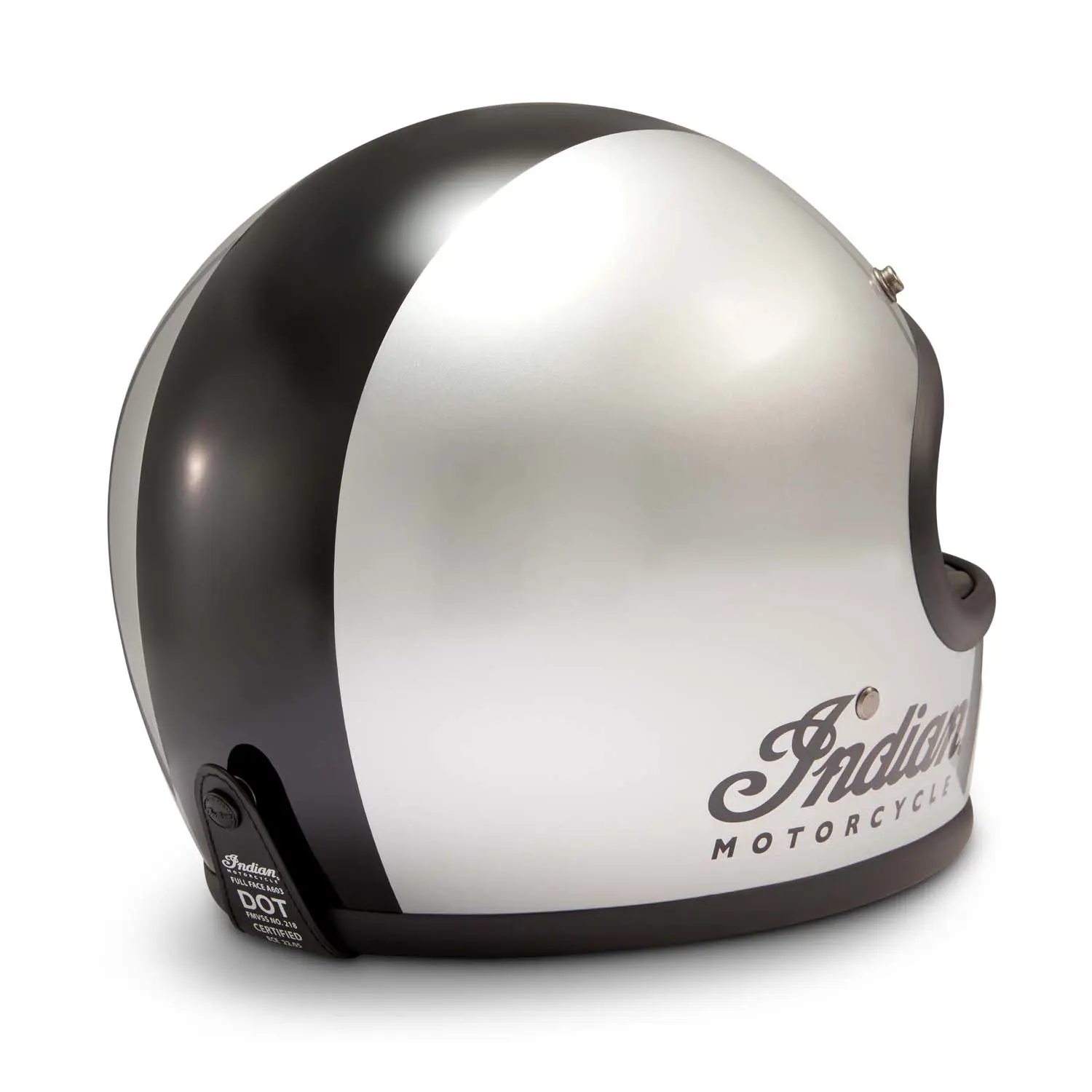 Indian Motorcycle Gloss Stripe Retro Full Face Helmet, Silver